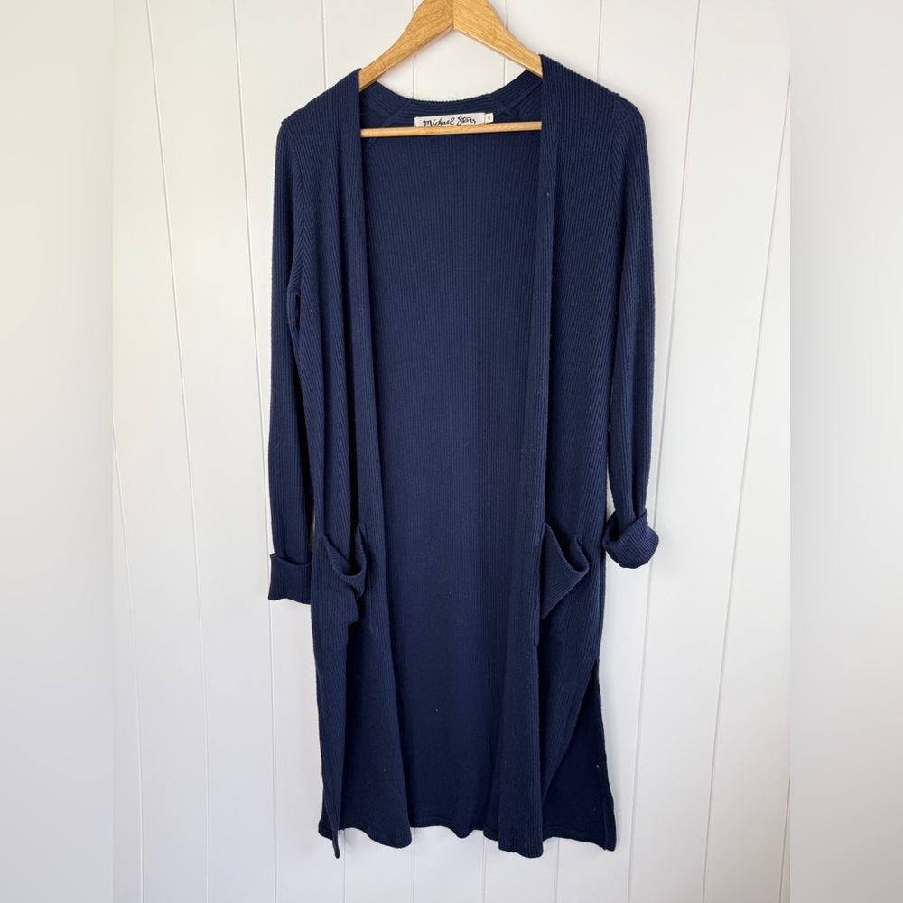 Michael Stars Longline Deep Blue Ribbed Cardigan